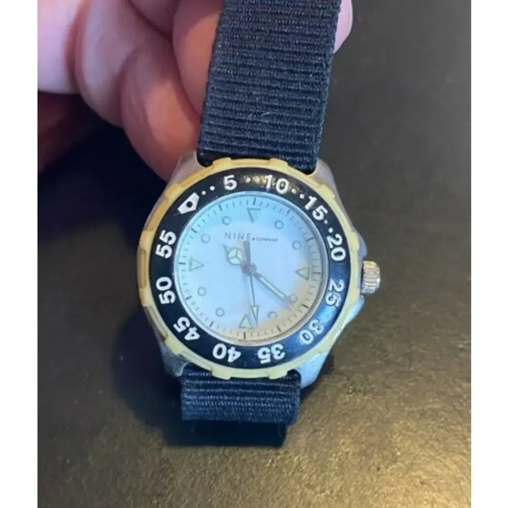 Women's Nine and company Watch, Silver Tone with Black Canvas Band